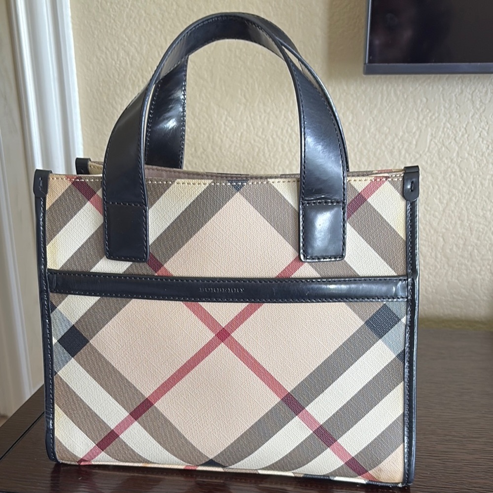 Burberry Black and Cream Mini Tote Bag with Signature Design